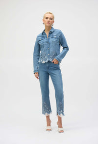 Collared Denim Top With Embellishments