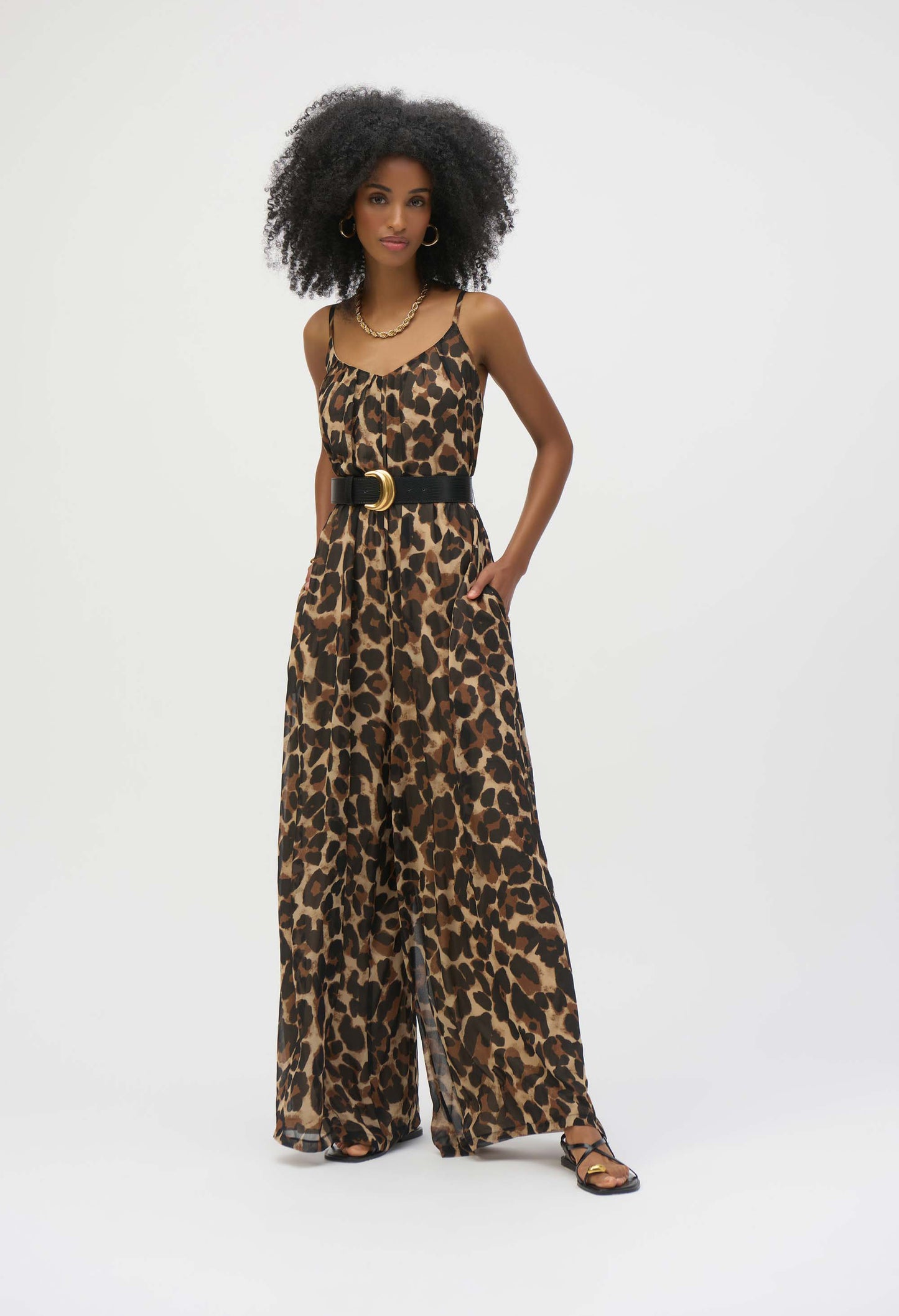 Chiffon Animal Print Wide Leg Jumpsuit