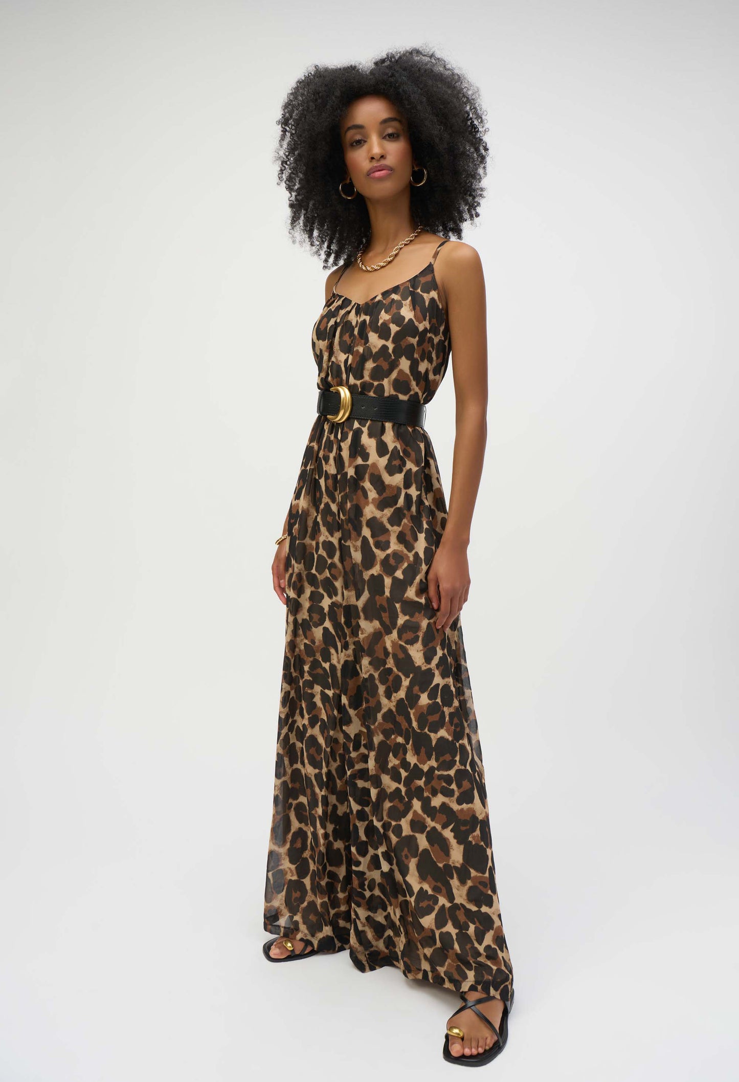 Chiffon Animal Print Wide Leg Jumpsuit