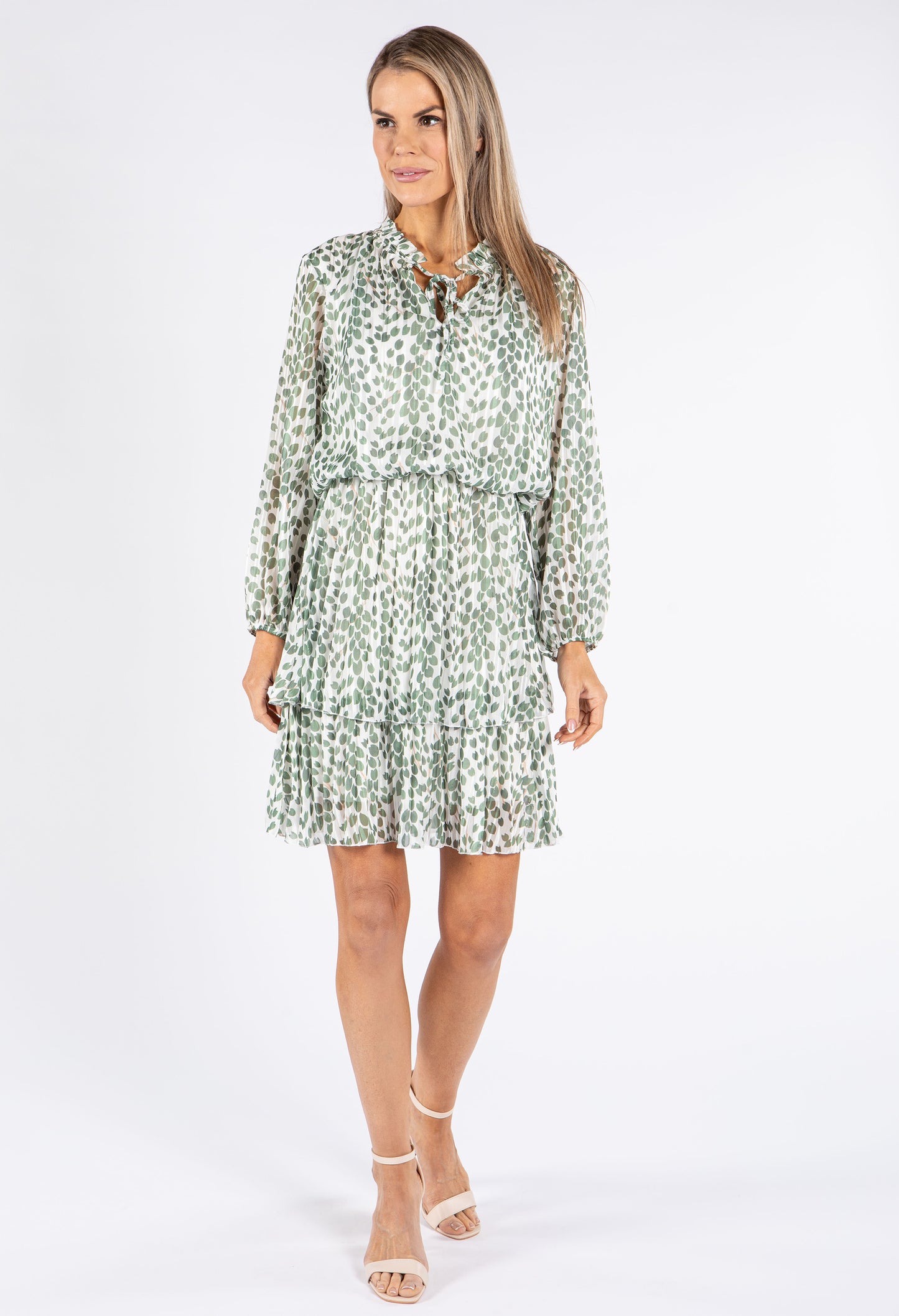 Leaf Print Tiered Hem Dress