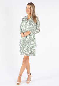 Leaf Print Tiered Hem Dress