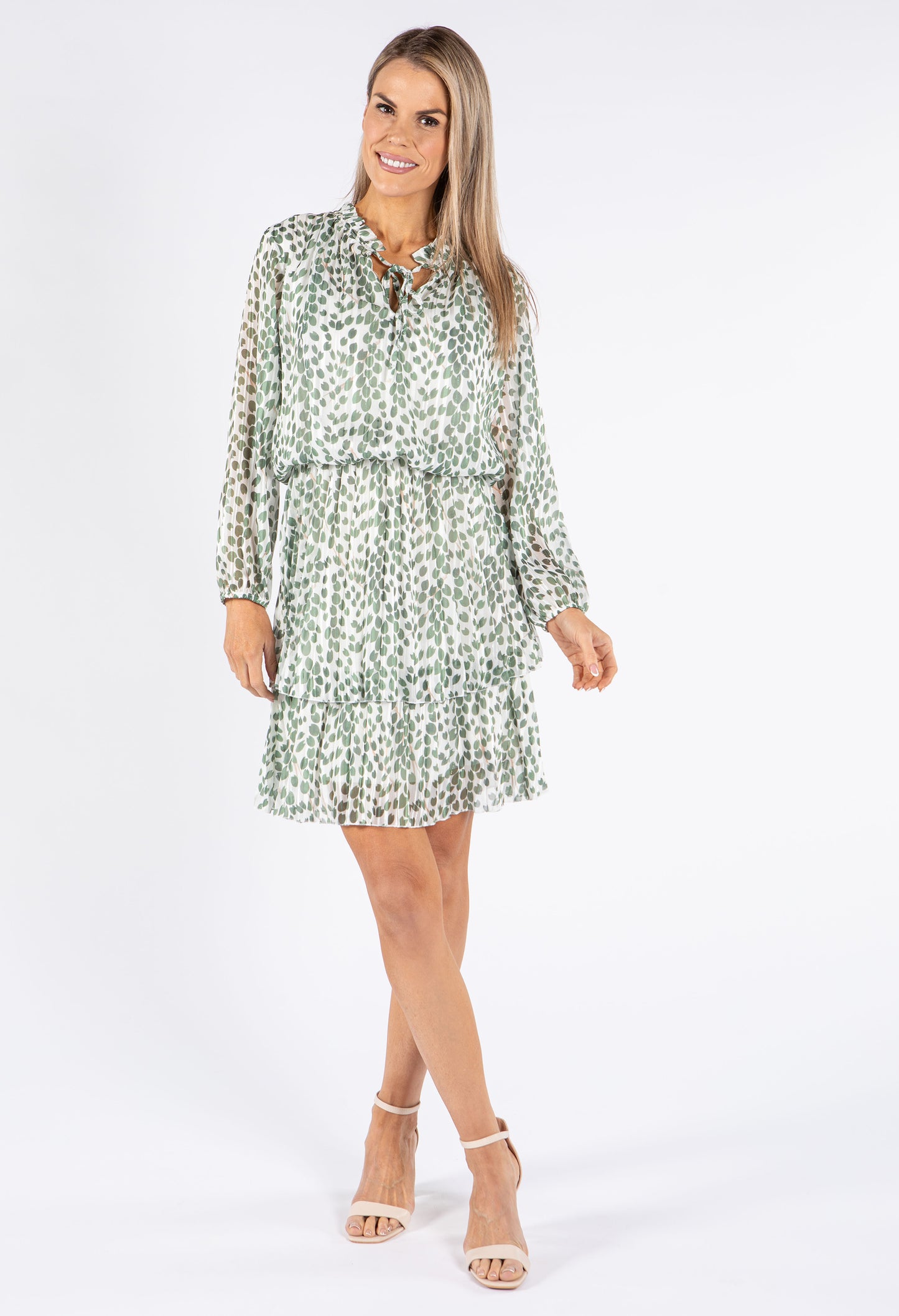 Leaf Print Tiered Hem Dress