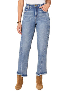 "Ab"solution High Rise Ankle Length Straight Leg Jeans with Fray Hem