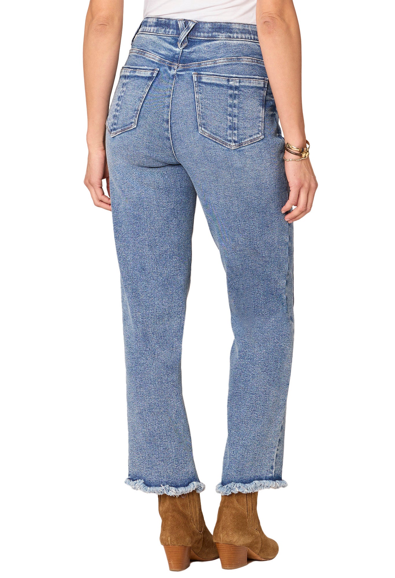 "Ab"solution High Rise Ankle Length Straight Leg Jeans with Fray Hem