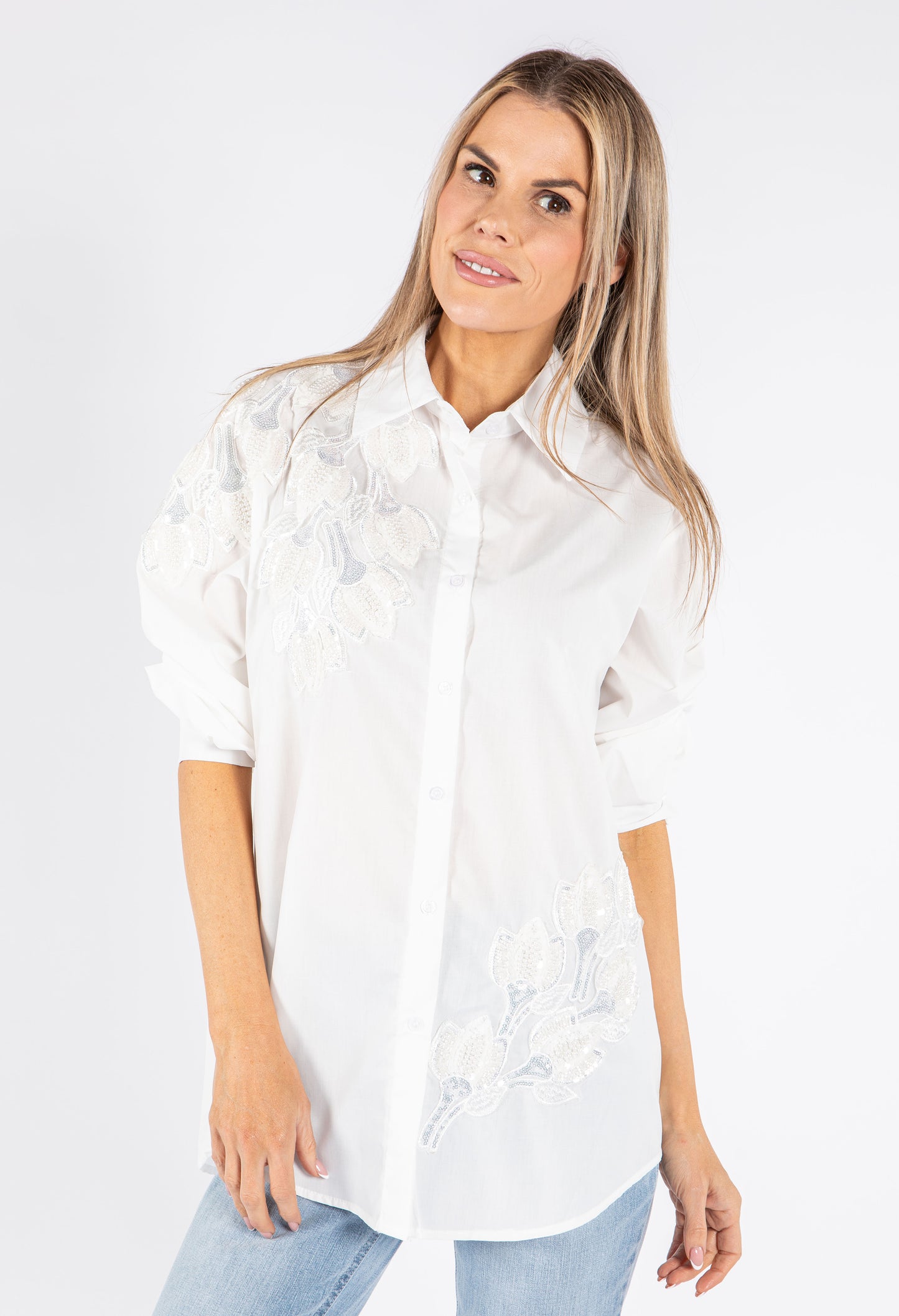 Sequin and Pearl Embroidered Shirt