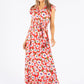 Daisy Print Frill Neckline Maxi Dress