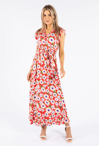 Daisy Print Frill Neckline Maxi Dress