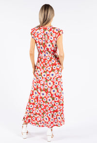 Daisy Print Frill Neckline Maxi Dress