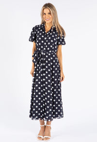 Puff Sleeve Polka Dot Shirt Dress