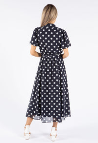 Puff Sleeve Polka Dot Shirt Dress