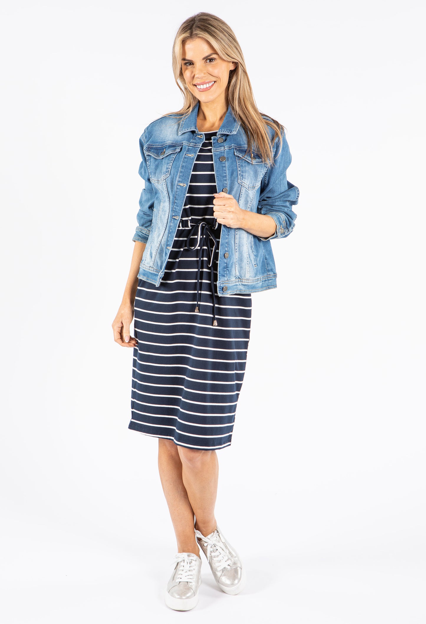 Short Sleeve Stripe Midi Dress