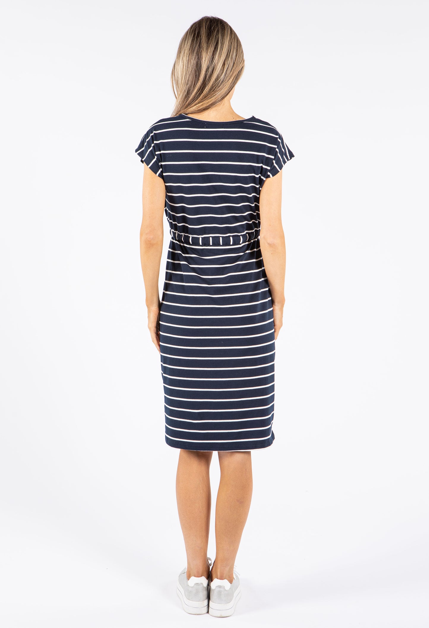 Short Sleeve Stripe Midi Dress