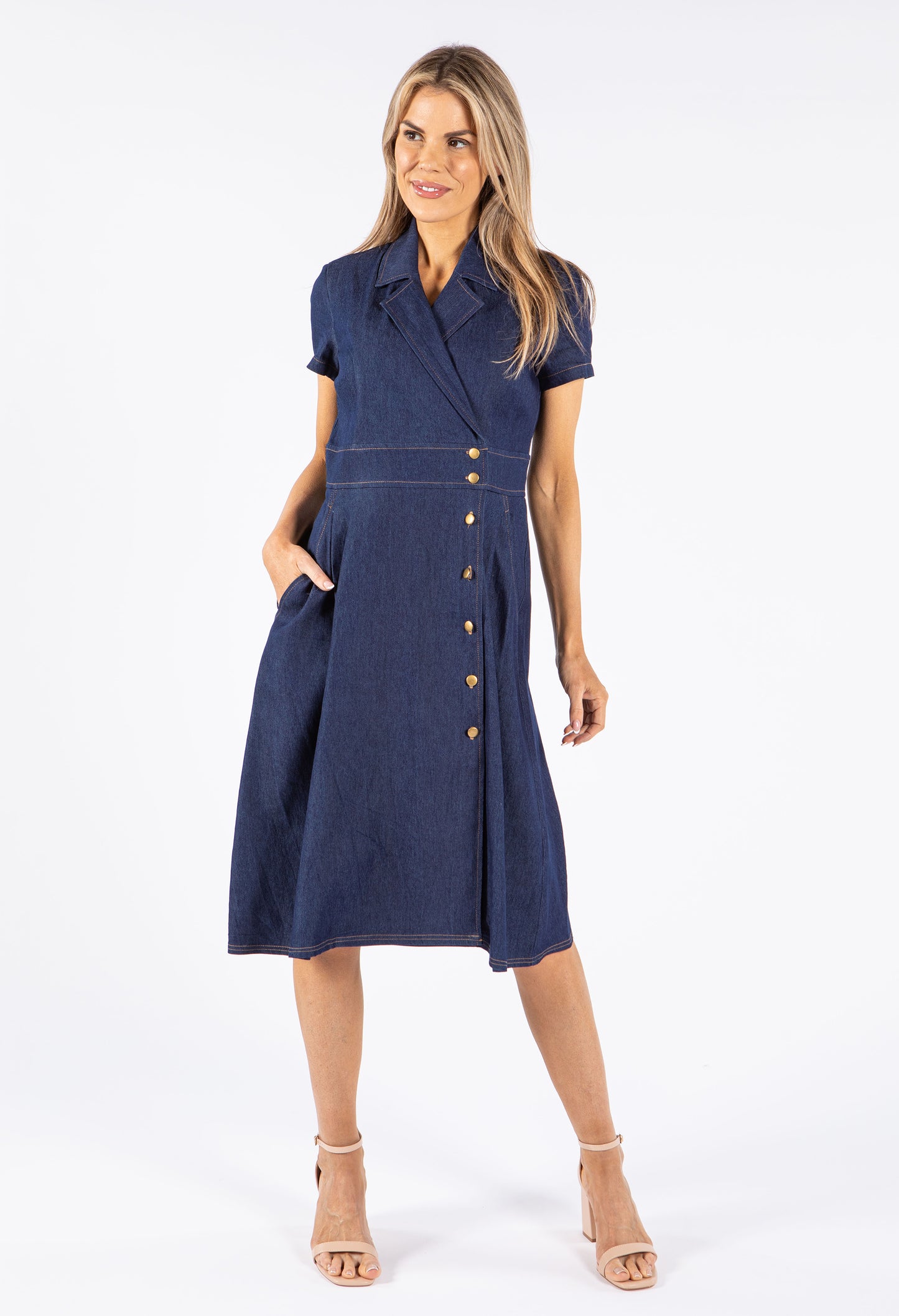 Button A lined Midi Dress