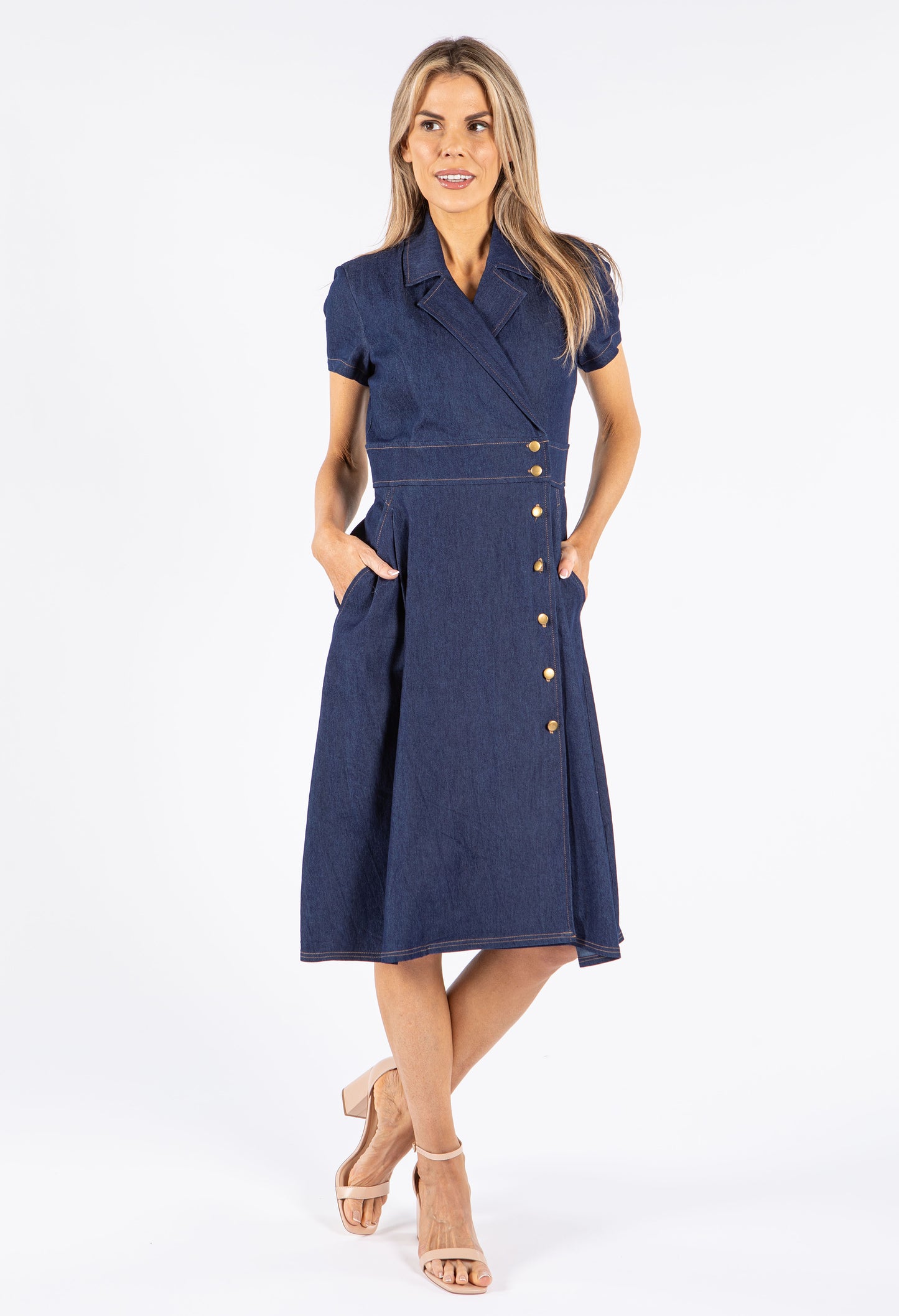 Button A lined Midi Dress