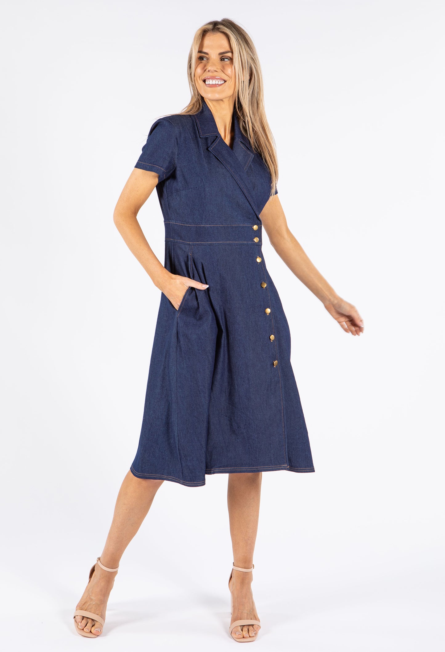 Button A lined Midi Dress