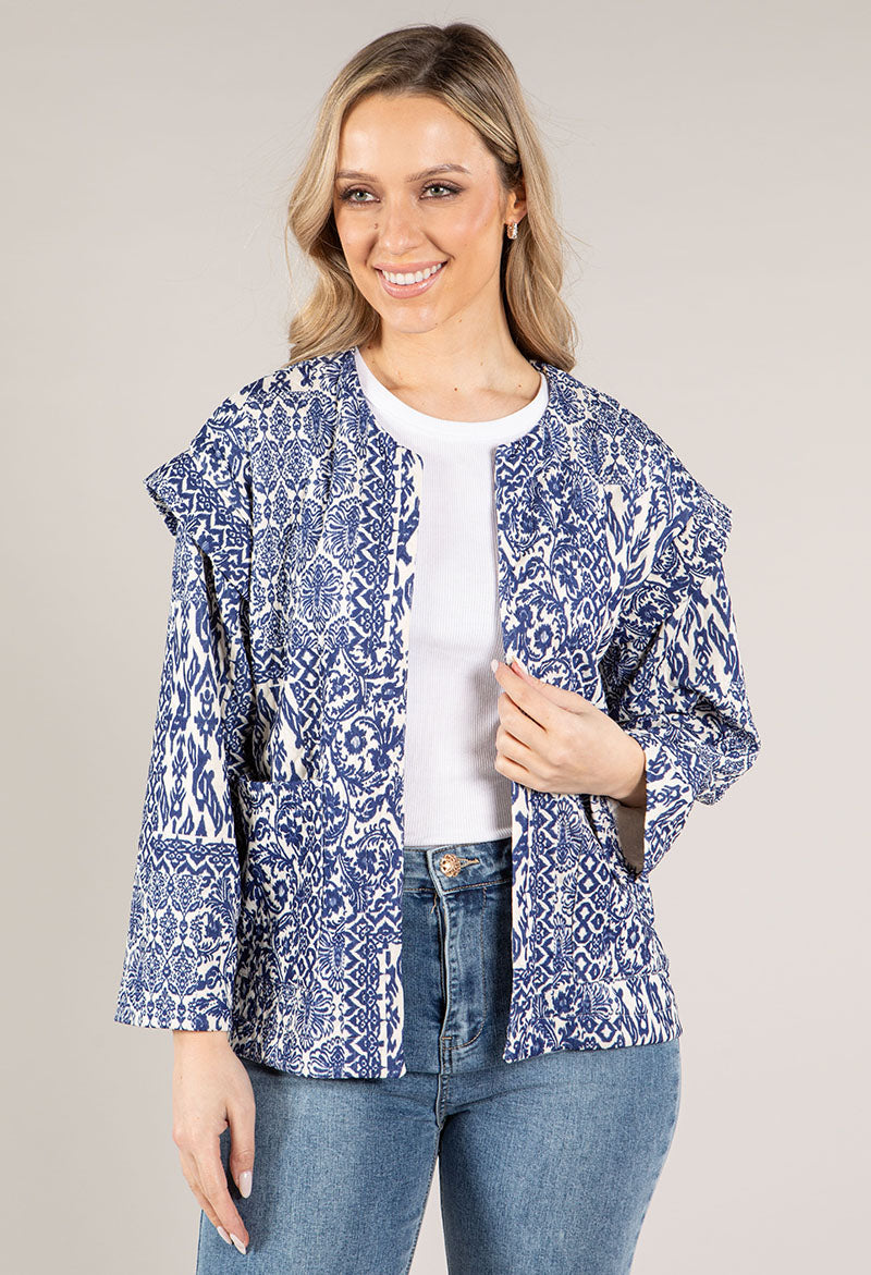 Vintage Print Open Jacket