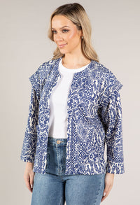 Vintage Print Open Jacket