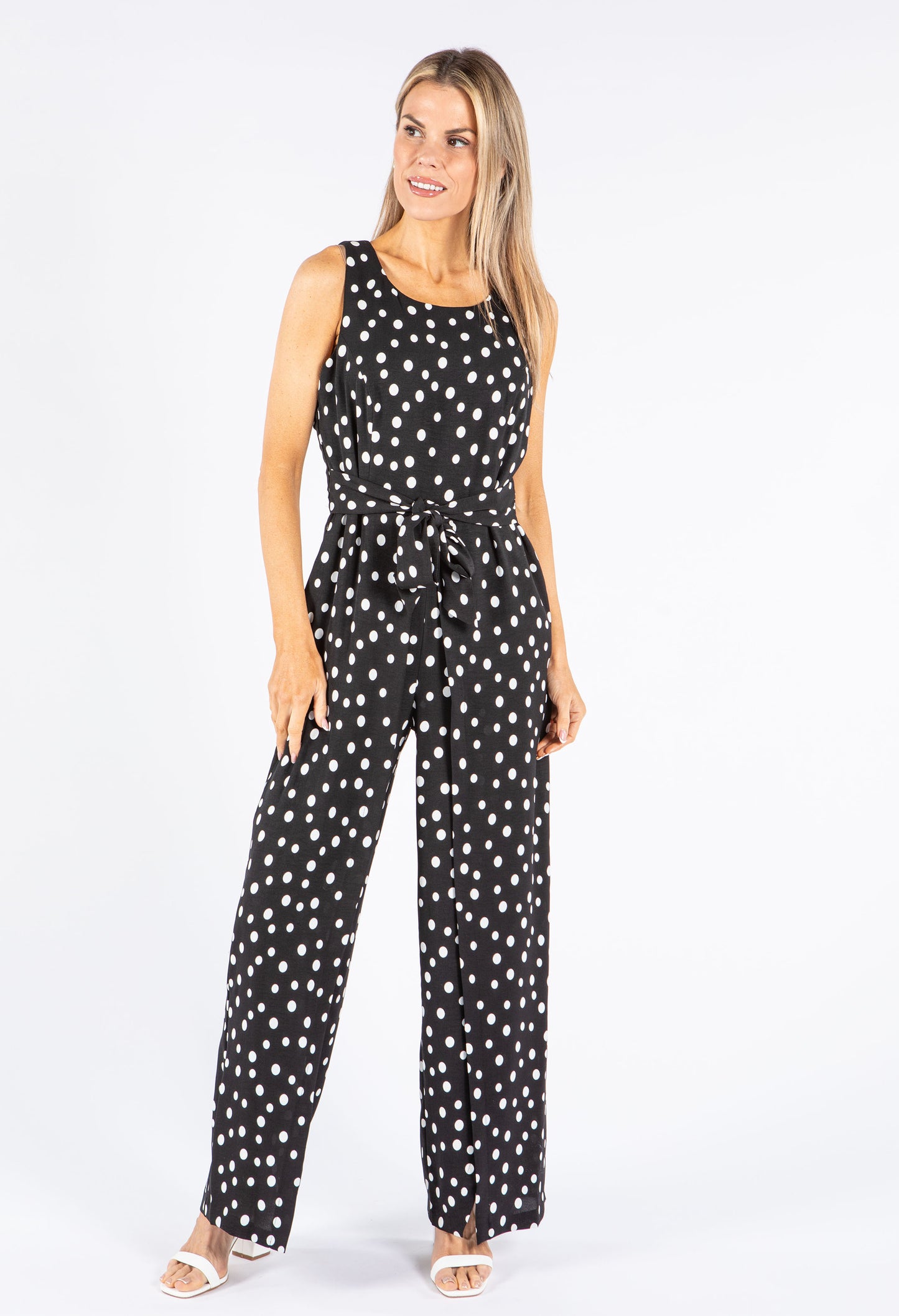 Polka Dot Belted Jumpsuit