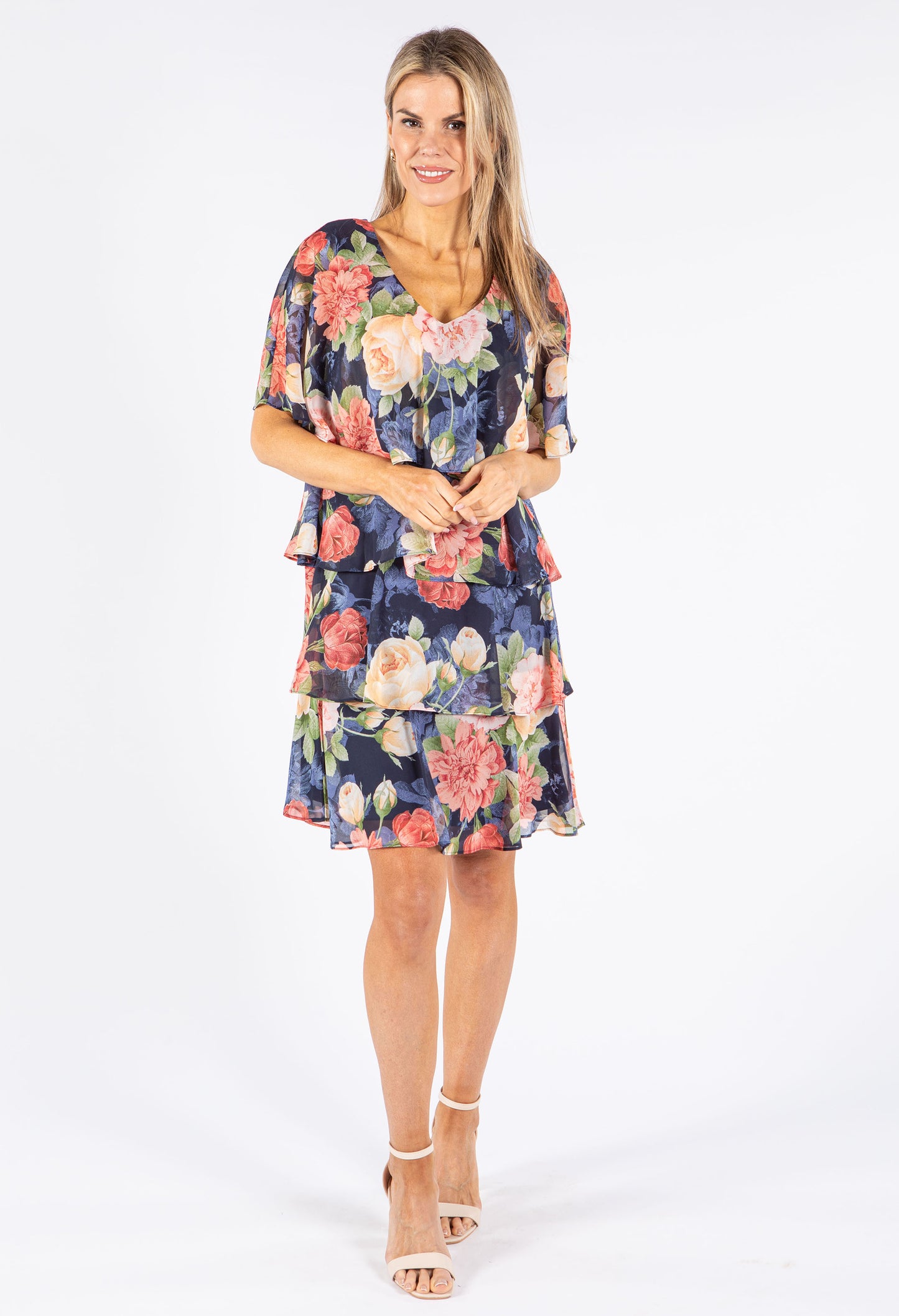 Faded Floral Tiered Dress