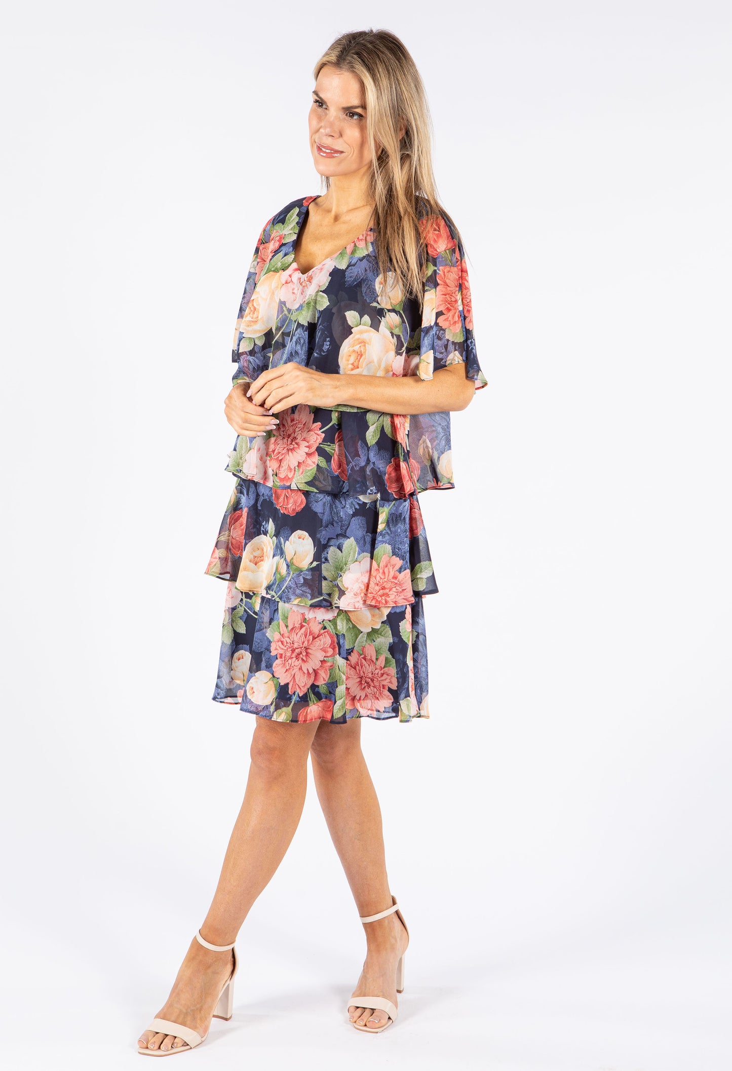 Faded Floral Tiered Dress