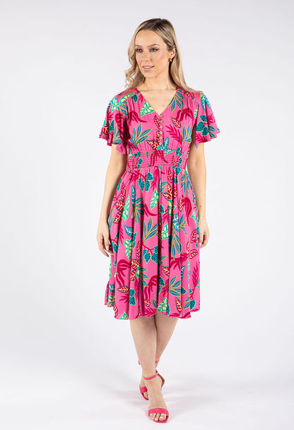 Angel Sleeve Leaf Print Dress