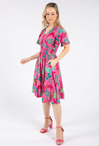 Angel Sleeve Leaf Print Dress