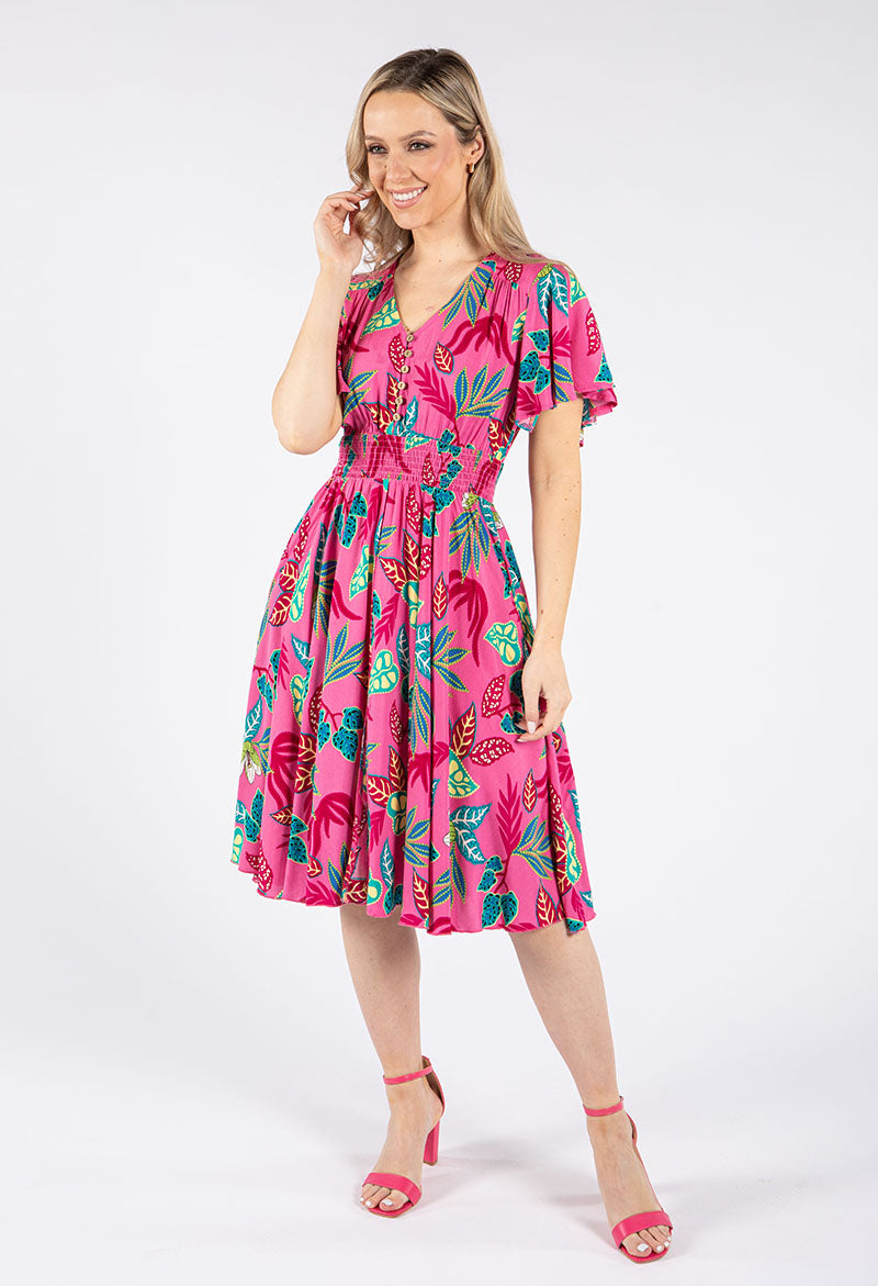 Angel Sleeve Leaf Print Dress