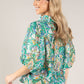 Leaf Print Balloon Sleeve Blouse