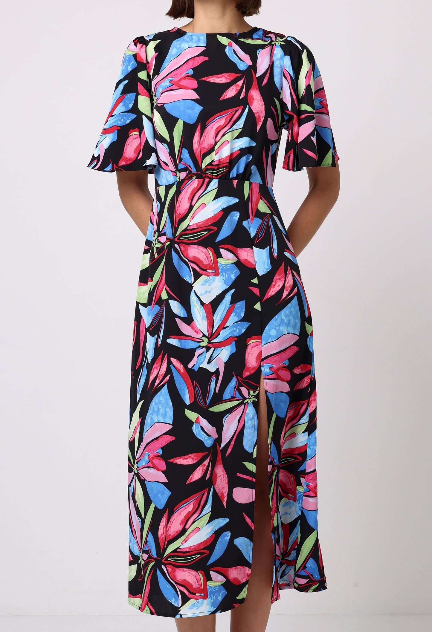 Angel Sleeve Floral Midi Dress