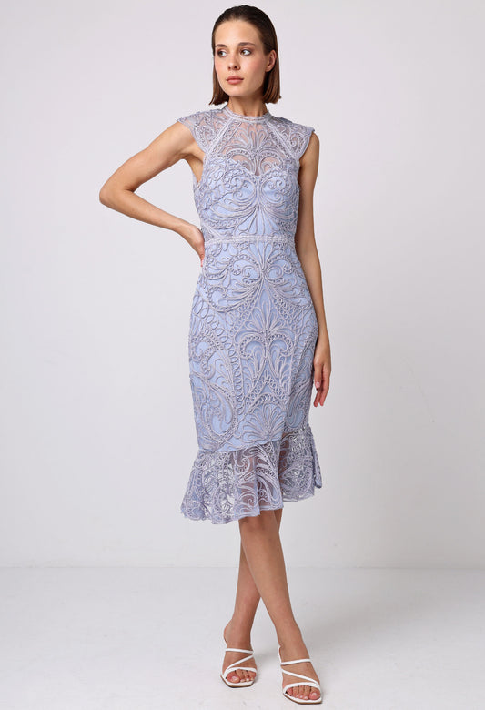 Lace Midi Dress with Frill Hem