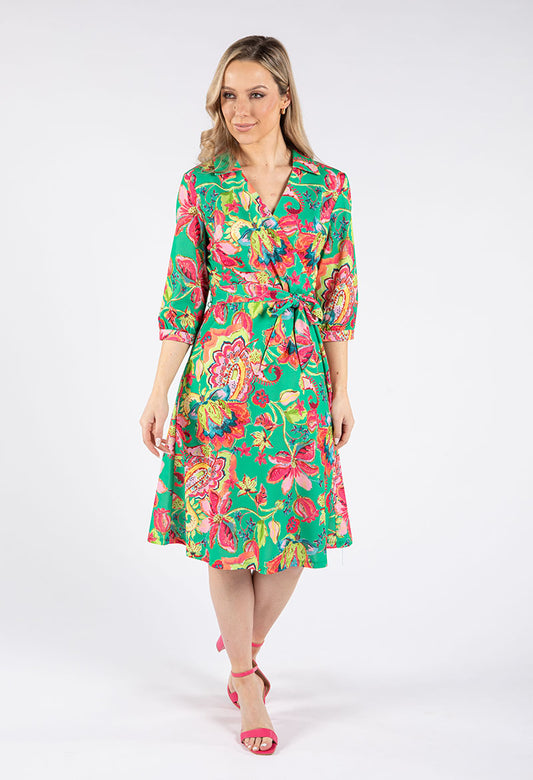 Faux Wrap Floral Paisley Print Dress