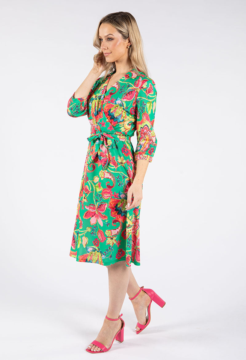 Faux Wrap Floral Paisley Print Dress