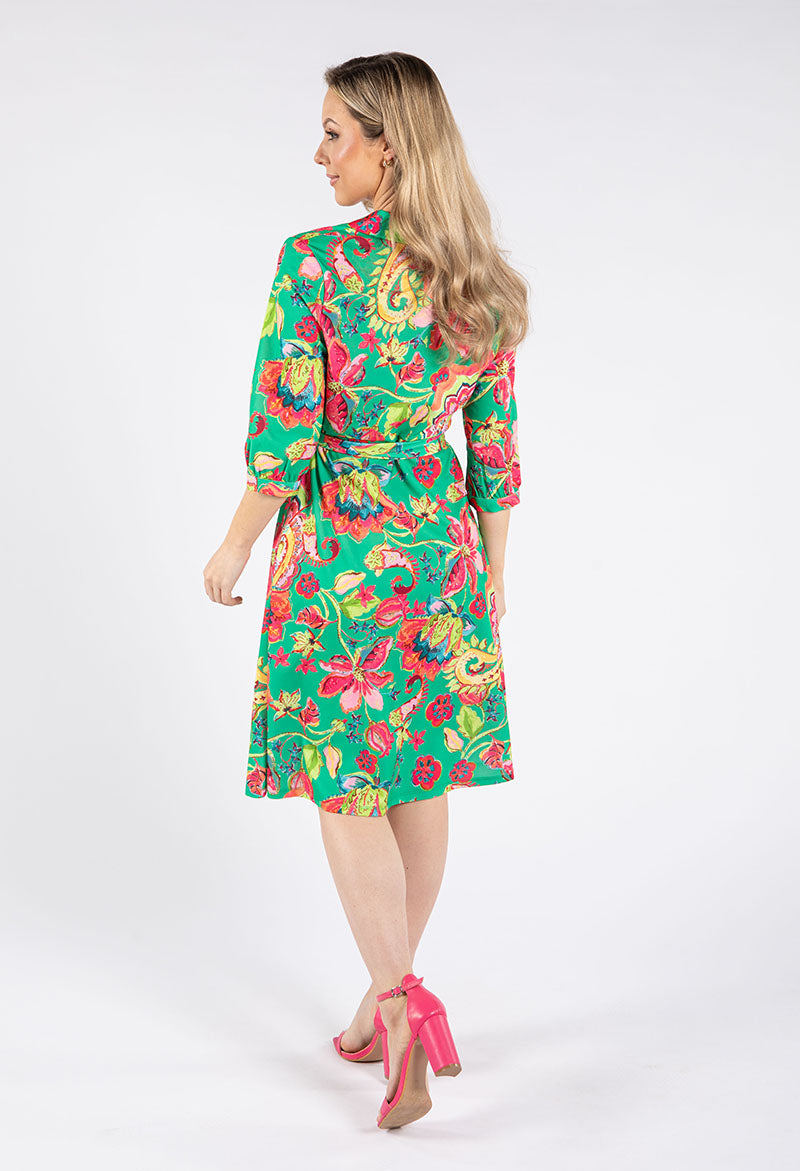 Faux Wrap Floral Paisley Print Dress