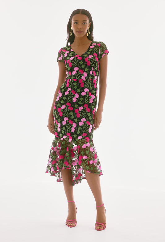 Floral V-neck Midi Dress