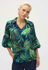 Tropical Print Puff Sleeve Pullover