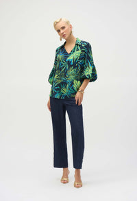 Tropical Print Puff Sleeve Pullover