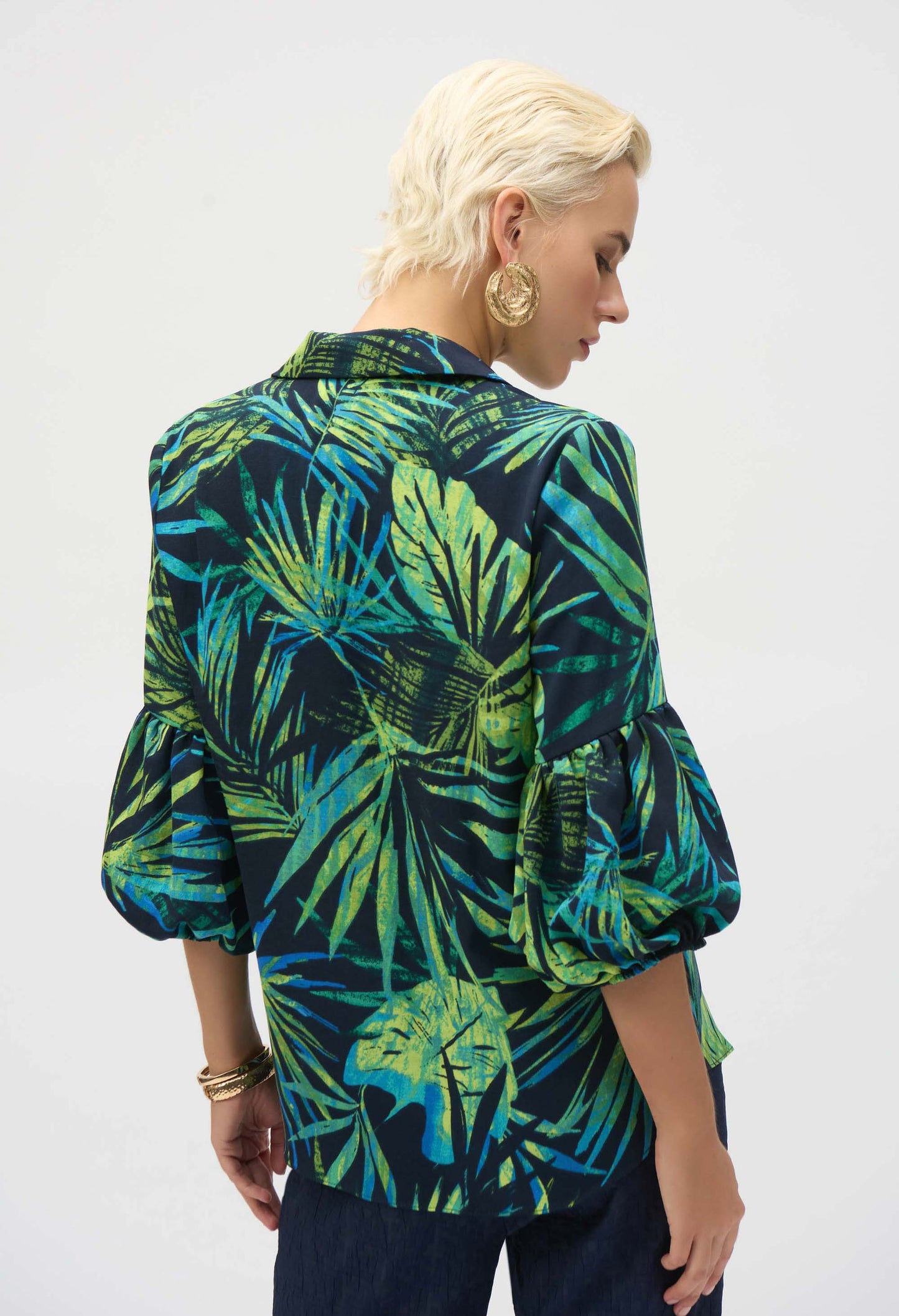 Tropical Print Puff Sleeve Pullover